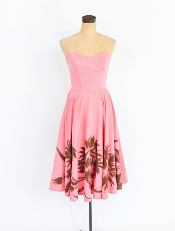 1950s Pink Strapless Dress | 50s Rose Sweetheart … - image 3