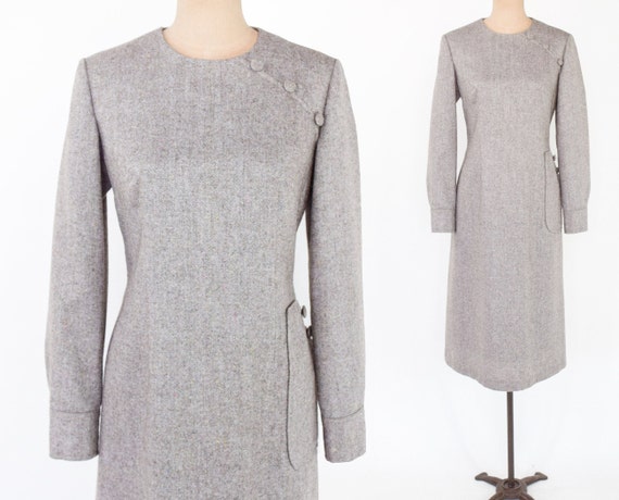 1950s Beige Wool Tweed Dress | 50s Beige Tweed Sh… - image 1