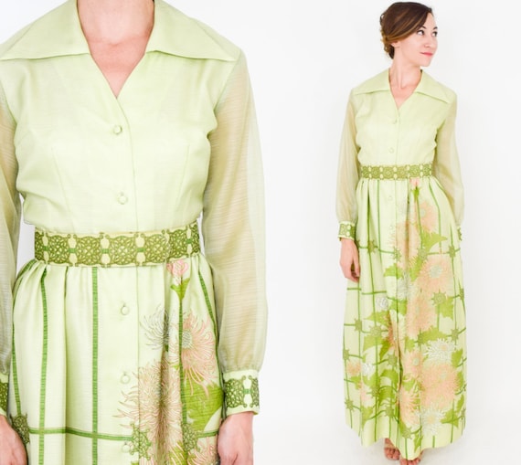 Alfred Shaheen | 1970s Lime Green Maxi Dress 70s … - image 3
