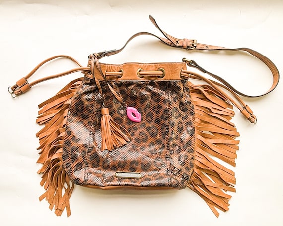 1990s Betsey Johnson Cheetah Leather Shoulder Bag | Vintage Brown