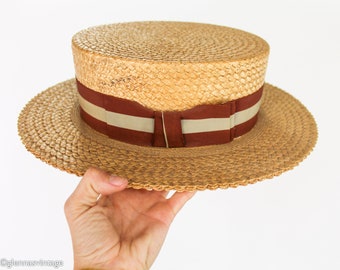 1930s Straw Boater Hat | 30s Mens Boater Hat | Dobbs