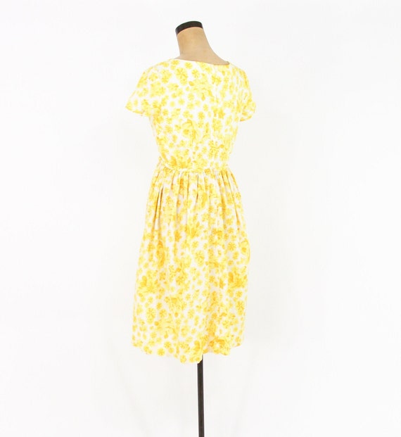 1950s Yellow Floral Print Dress | 50s Yellow Flow… - image 3