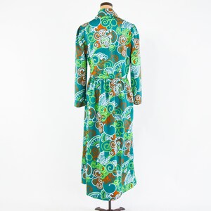 1970s Green Floral Maxi Dress 70s Green Op Art Maxi Dress Concept 70 Swirl Medium image 4