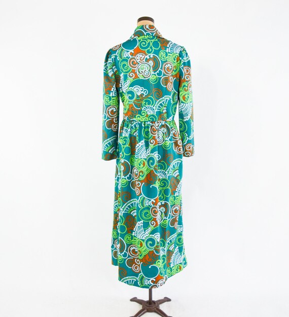 1970s Green Floral Maxi Dress | 70s Green Op Art … - image 4