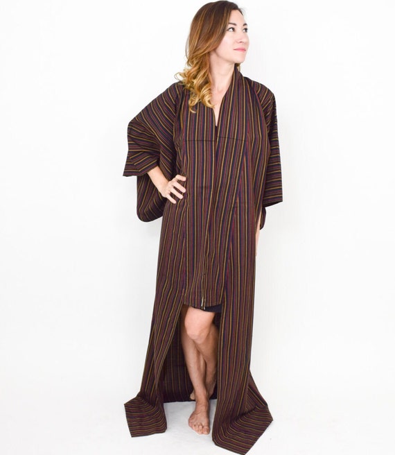 1960s Black Striped Kimono | 60s Black Striped Si… - image 5