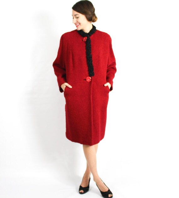 1940s Red Wool Coat | 40s Red Boucle Wool Coat | … - image 4