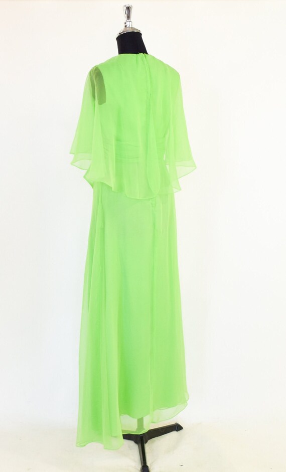 1960s Green Silk Chiffon Maxi Dress | 60s Lime Gr… - image 5