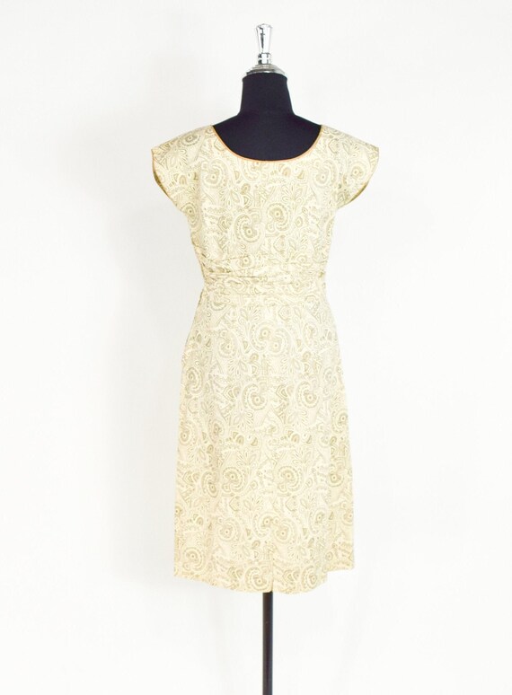 1950s Creme Cotton Print Dress | 50s Creme & Gold… - image 3