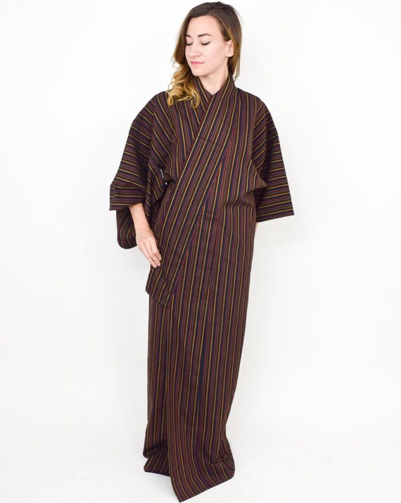 1960s Black Striped Kimono | 60s Black Striped Si… - image 3