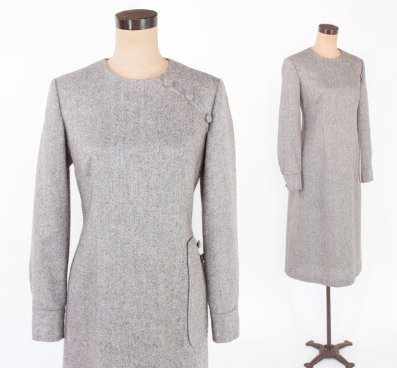 1950s Beige Wool Tweed Dress | 50s Beige Tweed Sh… - image 2