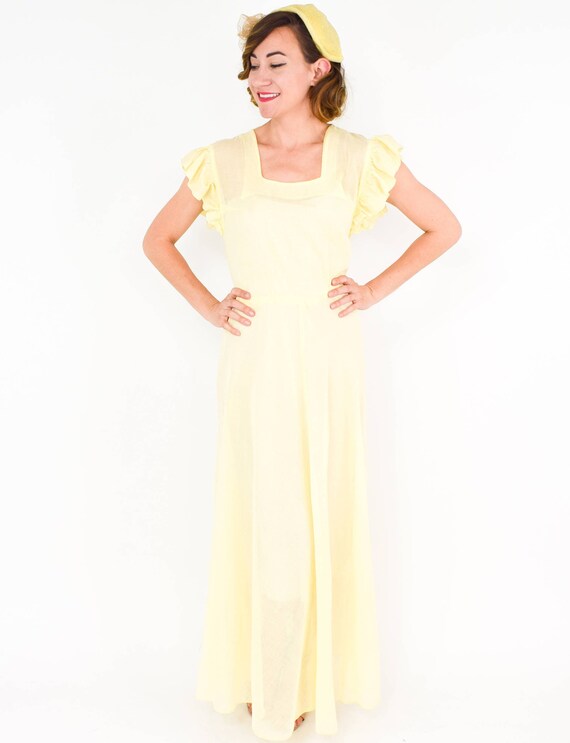 1940s Yellow Cotton Party Dress | 40s Yellow Shee… - image 4