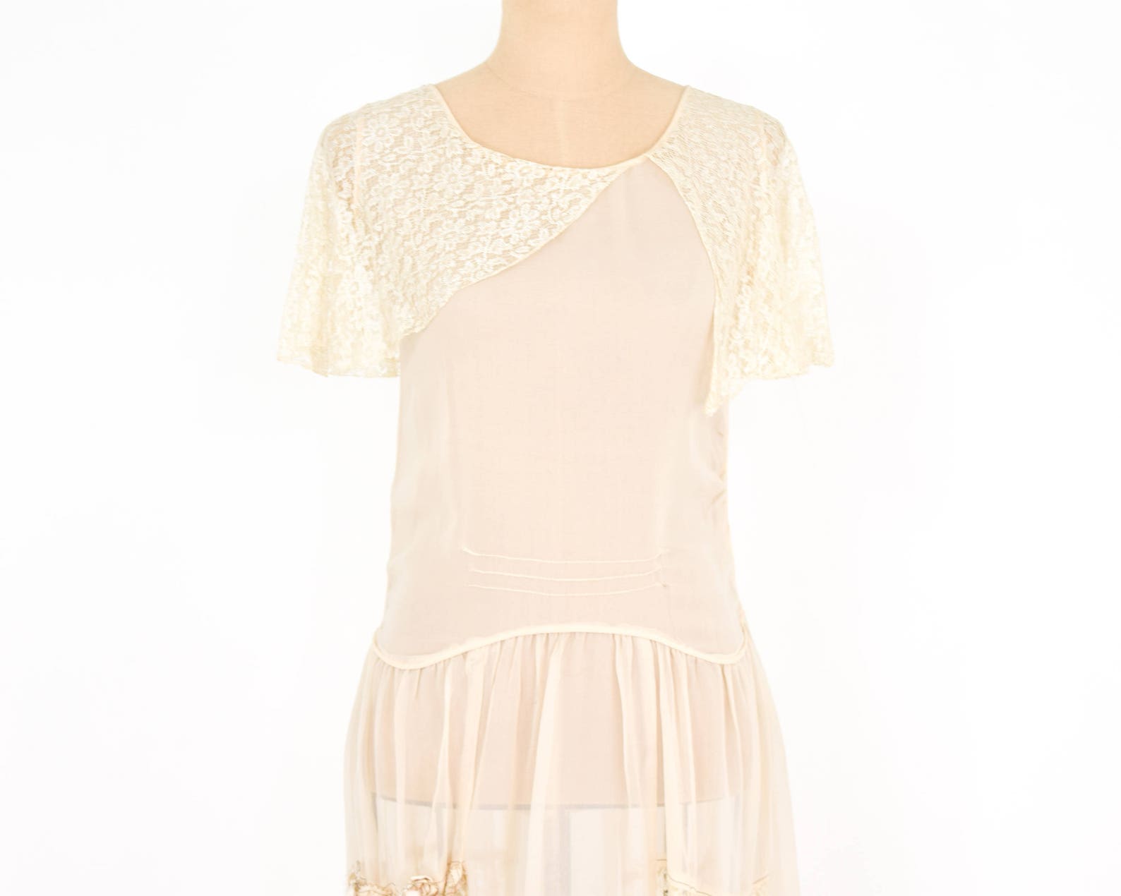 1920s Ivory Silk Chiffon Dress 20s Ivory Chiffon & Lace | Etsy