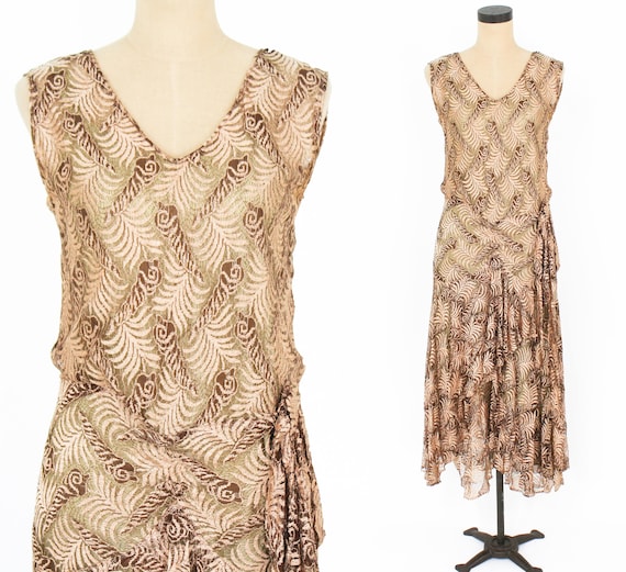 1920s Gold Lace Evening Dress | 20s Metallic Gold… - image 1