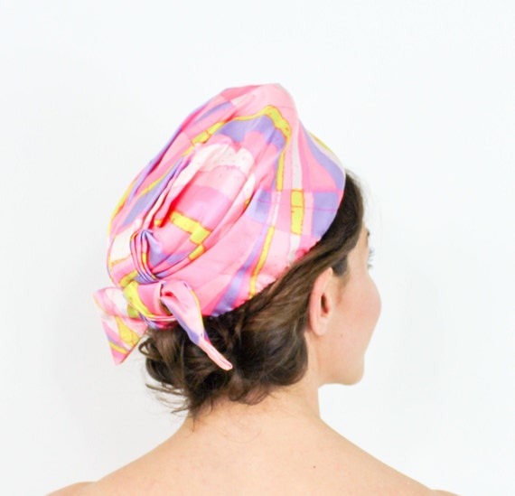 1960s Pink Turban | 60s Pink Op Art Print Hat | M… - image 1