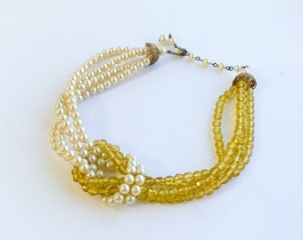 1950s Gold Crystal Necklace | 50s Crystal & Pearl Choker