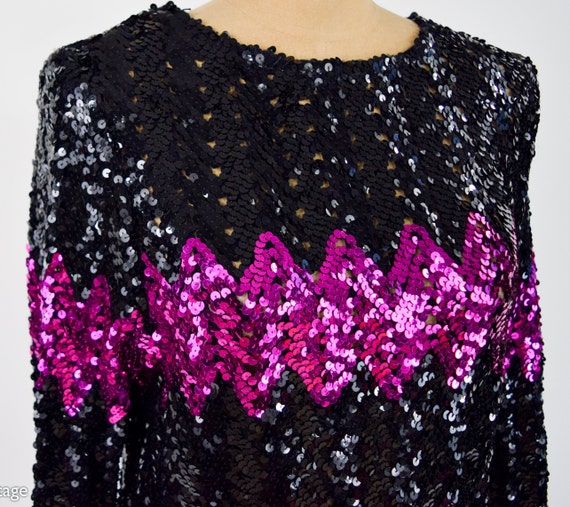 1980s Black Sequin Evening Sweater | 80s Black & … - image 9