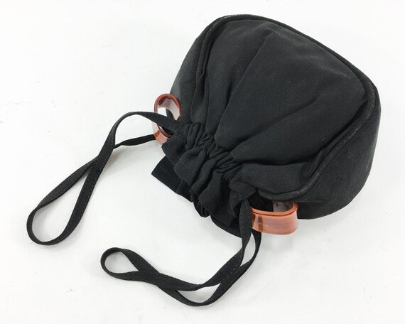 1940s Black Faille Handbag | 40s Black Drawstring… - image 2