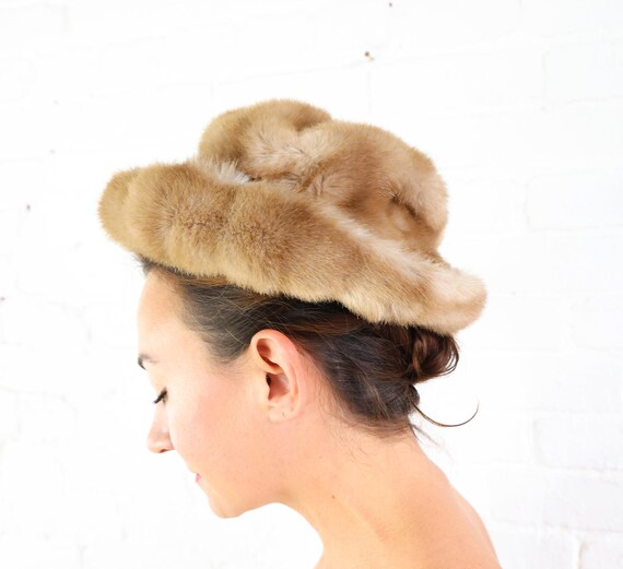 1960s Faux Fur Mink Hat  | 60s Beige Fake Fur Hat - image 8