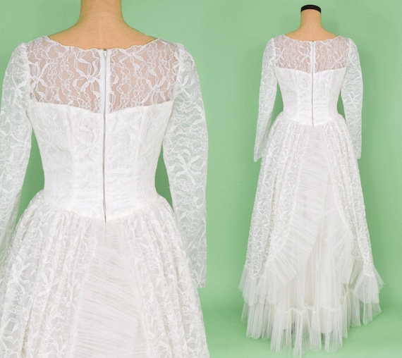 1950s White Lace Wedding Gown | 50s White Lace Fu… - image 2