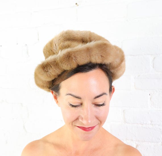 1960s Faux Fur Mink Hat  | 60s Beige Fake Fur Hat - image 7
