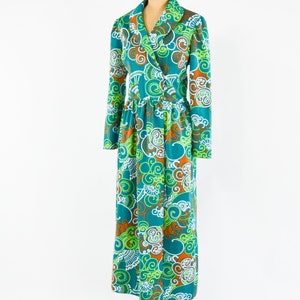 1970s Green Floral Maxi Dress 70s Green Op Art Maxi Dress Concept 70 Swirl Medium image 5