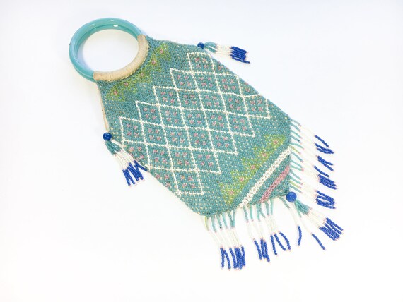 1900s Turquoise Glass Beaded Handbag | Blue French