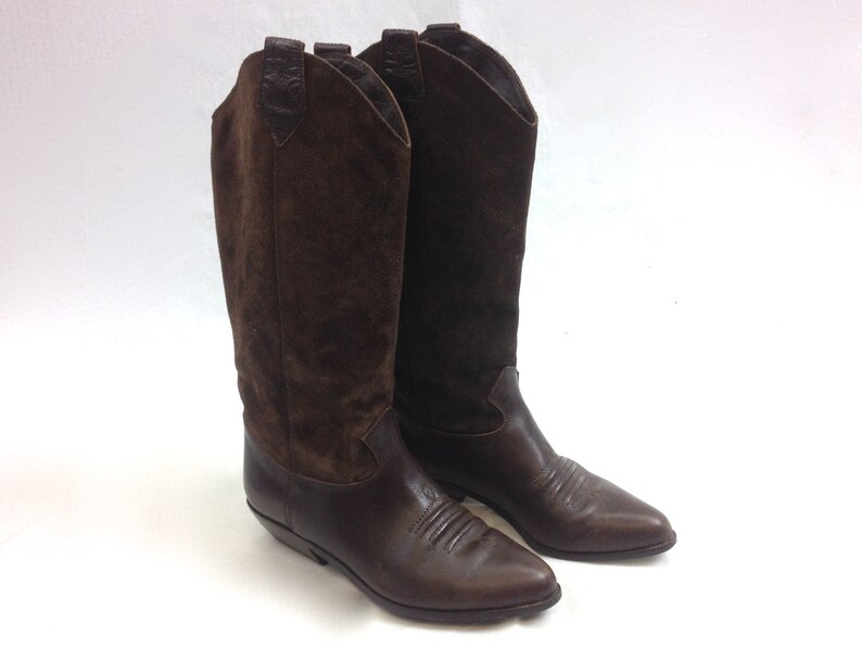 US 7.5 EU 38 UK 5.5 Bandolino Italy Brown Western Riding Boots 80s Brown Leather Cowboy Boots