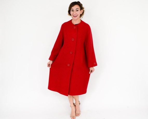 1950s Red Wool Coat | 50s Red Mohair Wool Winter Coat | Lori Originals | Large