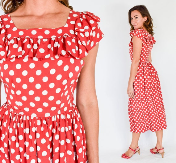 1940s Red & White Polka Dot Dress | 40s Red Polka… - image 2