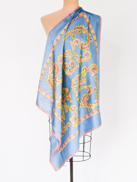 1950s Turquoise Blue Paisley Scarf | 50s Blue Yell