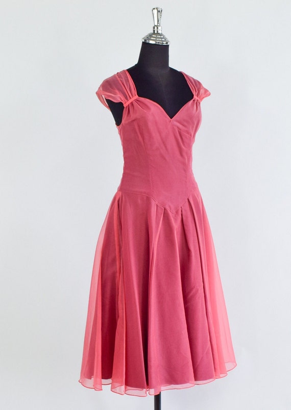 1940s Mauve Pink Party Dress | 40s Pink Chiffon E… - image 4