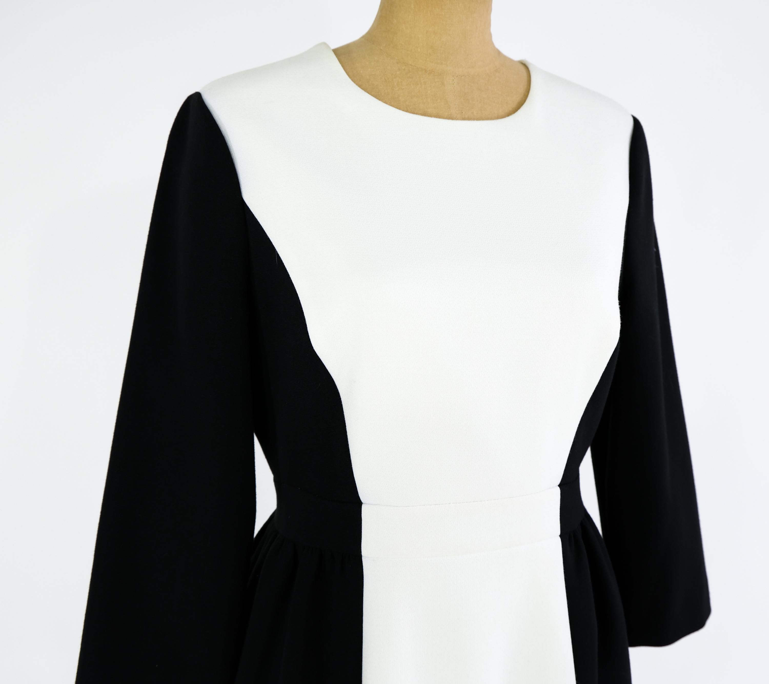black white colorblock dress Black & White Striped Color Block Long Sleeve Dress