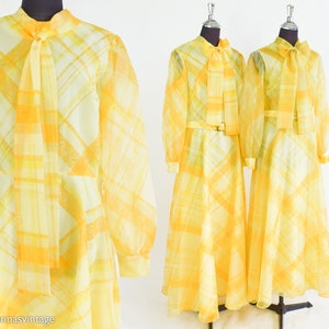 1970s Yellow Plaid Maxi Dress 70s Yellow Evening Dress Yellow Bridesmaid Dress Avalon Classics Size 10 & 16 image 1