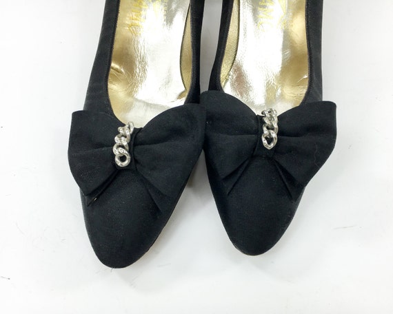 Ferragamo | 1980s Black Silk Pumps | 80s Black Bo… - image 2