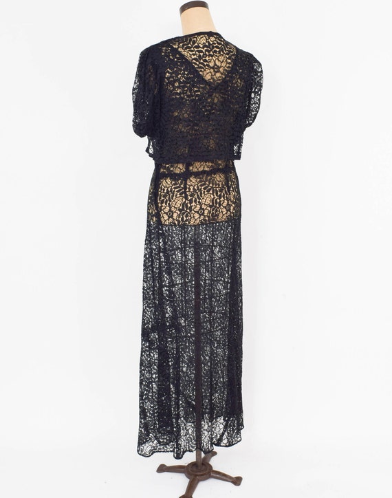 1930s Black Lace Evening Dress | 30s Black Floral… - image 6
