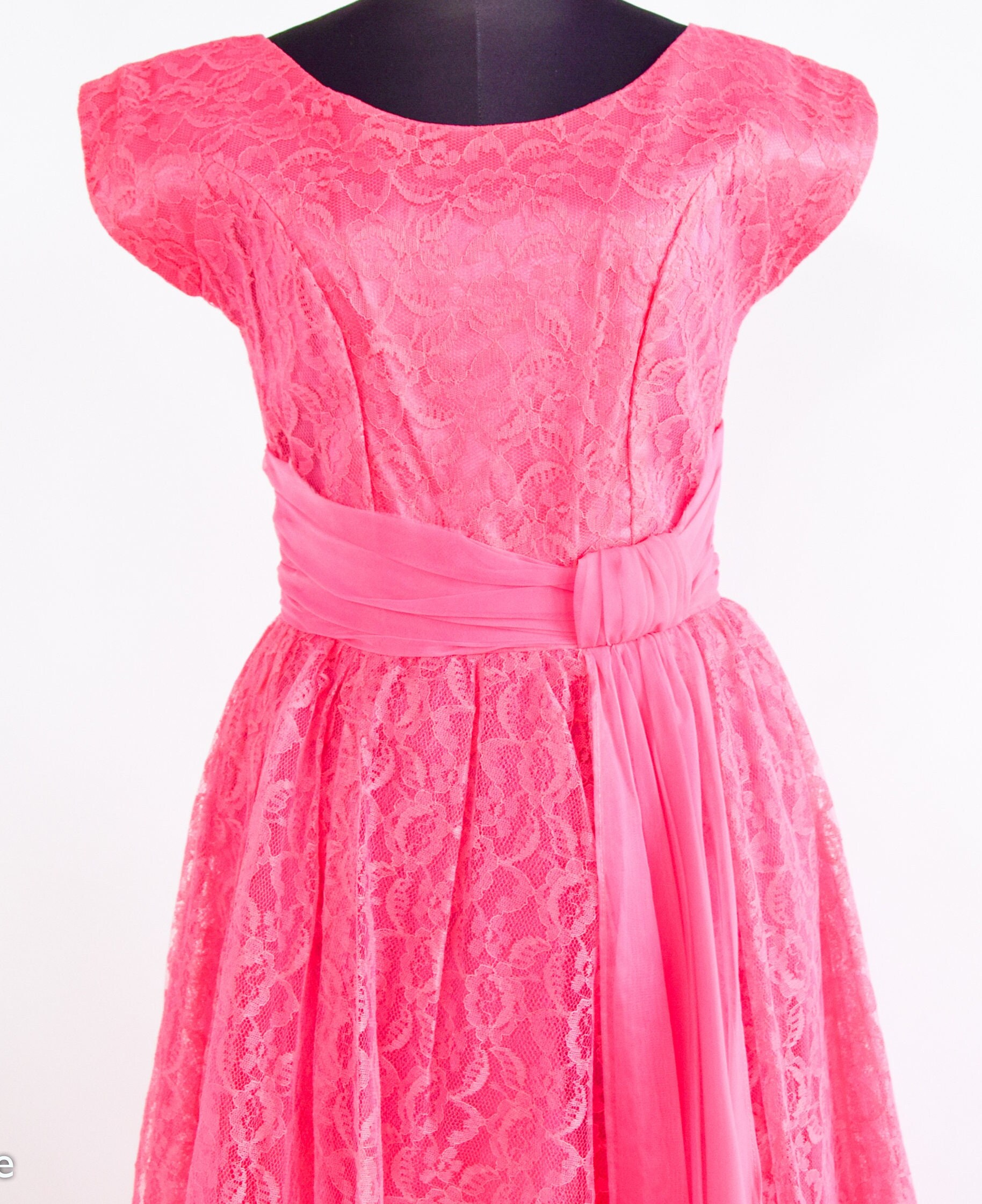 1950s Vintage Pink Lace Evening Gown | Vintage Chiffon Formal Dress, Xs