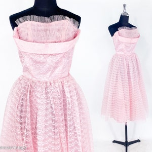 1940s Pink Lace Evening Dress 40s Pink Cupcake Prom Party Dress Extra Small image 2