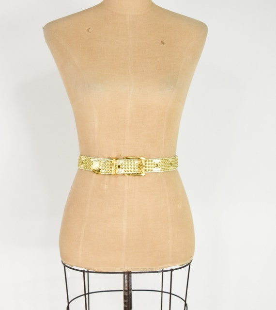 1980s Riveted Gold Leather Belt | 80s Gold Leathe… - image 5