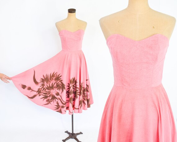 1950s Pink Strapless Dress | 50s Rose Sweetheart … - image 2