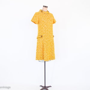 1960s Yellow Wool Plaid Dress 60s Gold Plaid Shift Dress Twiggy Style Medium image 2