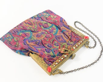 Bolso de noche de tapiz de la década de 1900 / Bolso de mano de tapiz de seda vintage / Downton Abbey