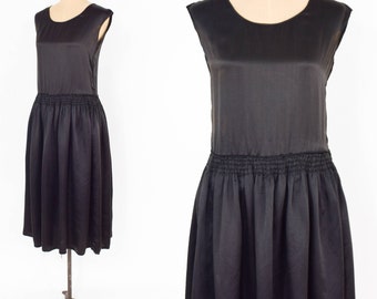 1930s Black Silk Satin Gown | Vintage Black Flapper Dress | Jean Carol, Small