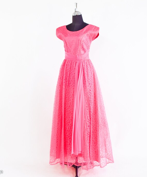 1950s Pink Lace Evening Dress | 50s Pink Lace For… - image 4