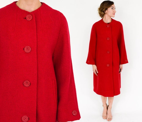 1950s Red Wool Coat | 50s Red Mohair Wool Winter Coat | Lori Originals | Large