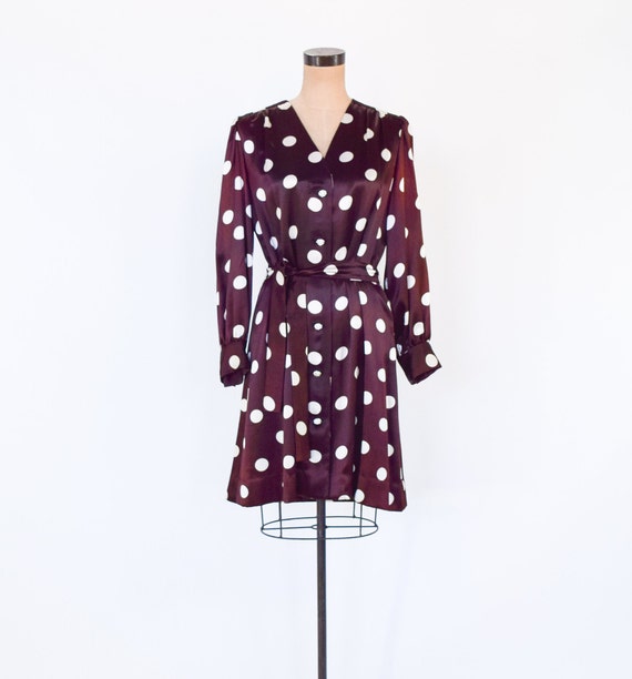 1960s Brown Polka Dot Dress | 60s Brown & White M… - image 7