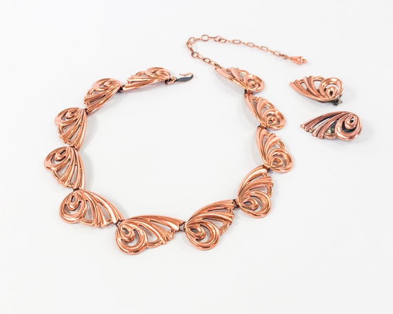 Renoir | 1950s Copper Swirls Necklace & Earrings … - image 2