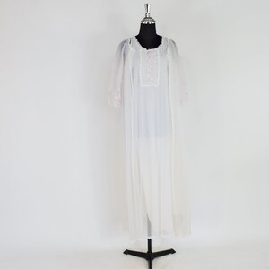 1950s White Long Peignoir Set 50s White Sheer Nylon Peignoir Miss Elaine Medium image 7