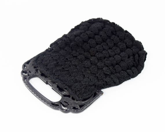 1940s Black Crochet Purse | 40s Black Evening Bag… - image 2