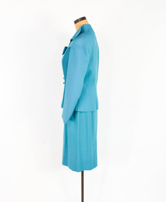 Lilli Ann | 1950s Blue Wool Crepe Suit | 50s Turq… - image 5