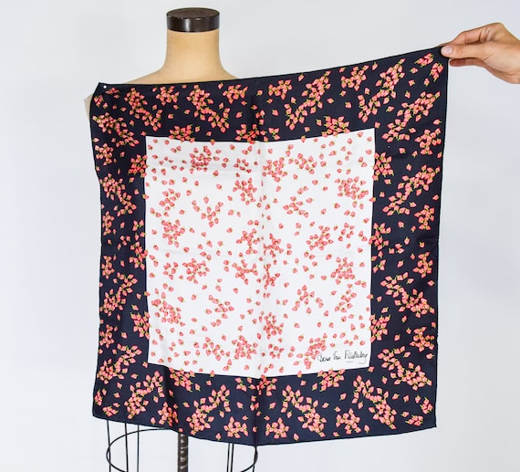 1980s Red Strawberries Silk Scarf | 80s Black, Whi